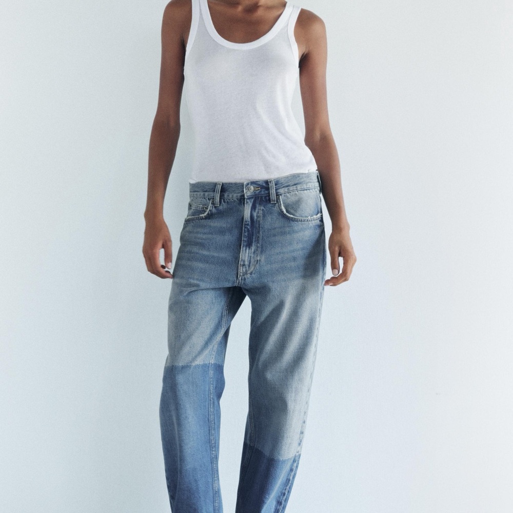 NWT size 4 Zara Mid-rise Relaxed Fit Patchwork Jeans